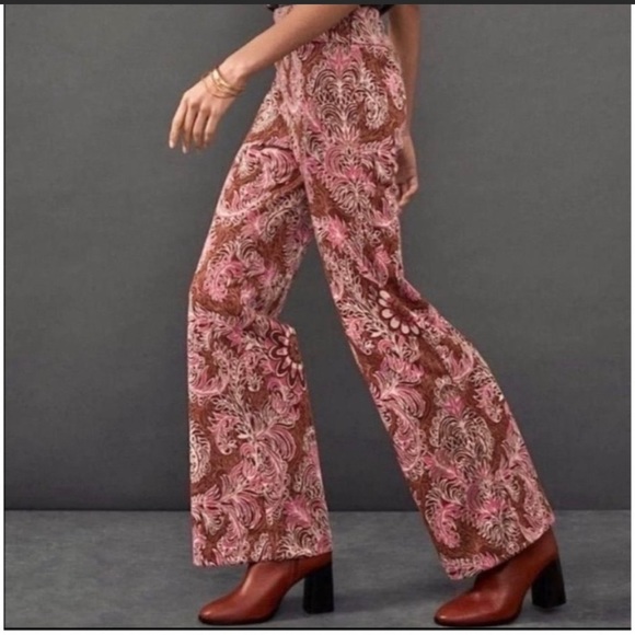 Anthro MAEVE Pink Paisley Flare Leg Retro Pants - Picture 3 of 15